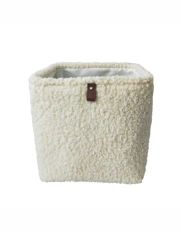 Panier rangement carré en bouclette sherpa (ivoire)