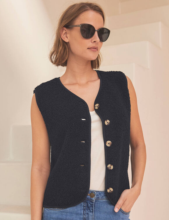 Veste sans manches, maille bouclette (noir)