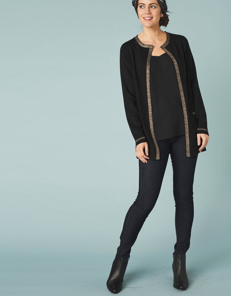 Gilet long toucher cachemire détails brillants (noir) Gilet long toucher cachemire détails brillants (noir)