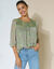 Blouse macramé imprimée, voile plumetis (vert olive)