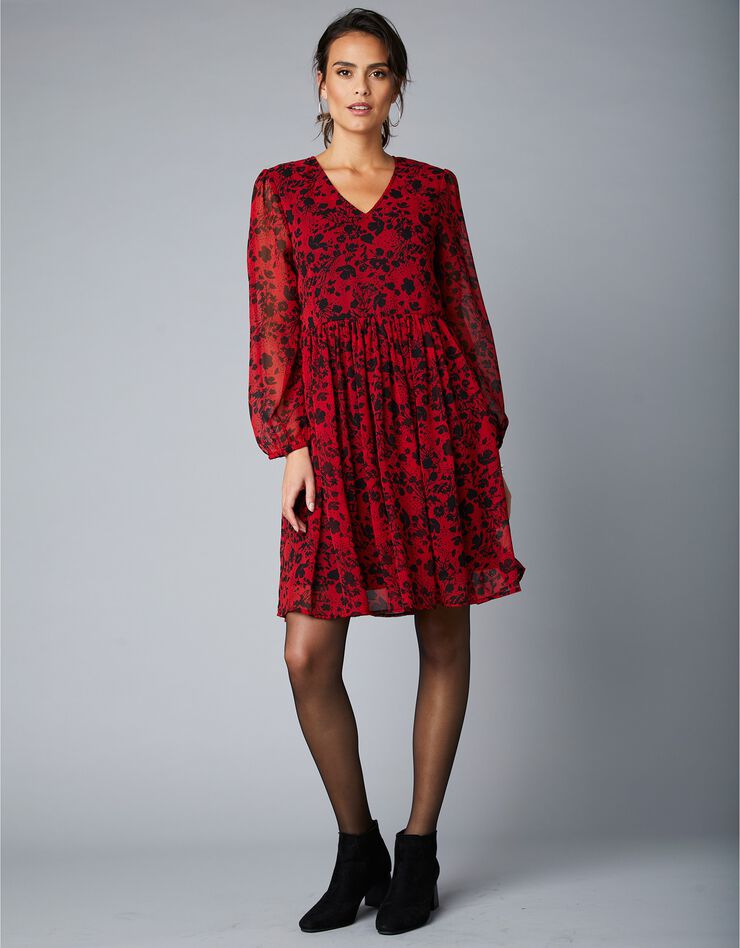 Robe courte imprimée fleurs (rouge / noir) Robe courte imprimée fleurs (rouge / noir)