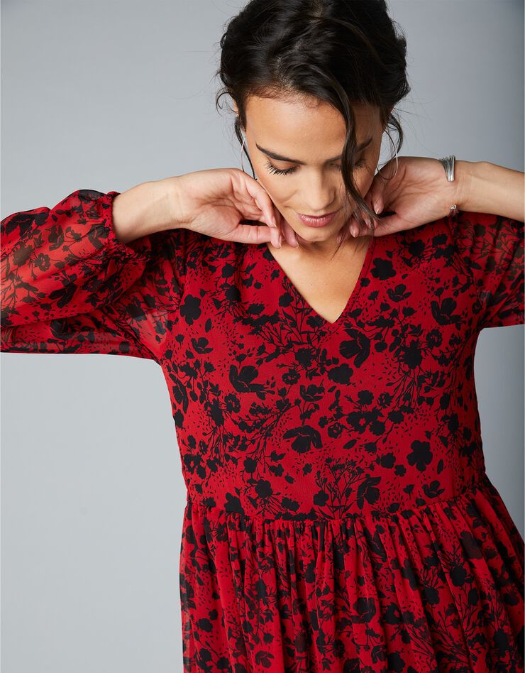 Robe courte imprimée fleurs (rouge / noir) Robe courte imprimée fleurs (rouge / noir)