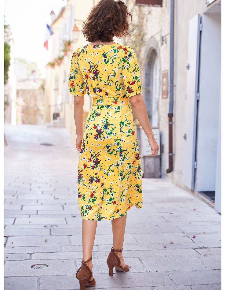 Robe imprimée boutonnée col carré (jaune / vert) Robe imprimée boutonnée col carré (jaune / vert)