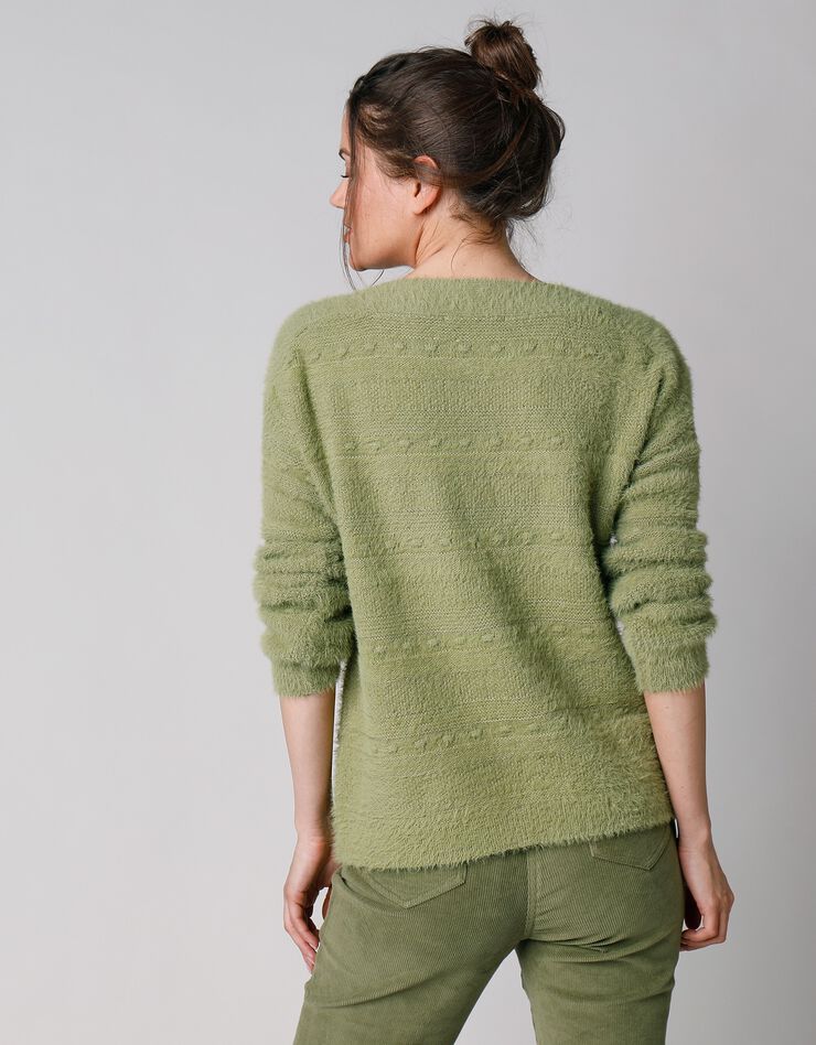 Pull col bateau maille poilue fantaisie (vert mousse) Pull col bateau maille poilue fantaisie (vert mousse)