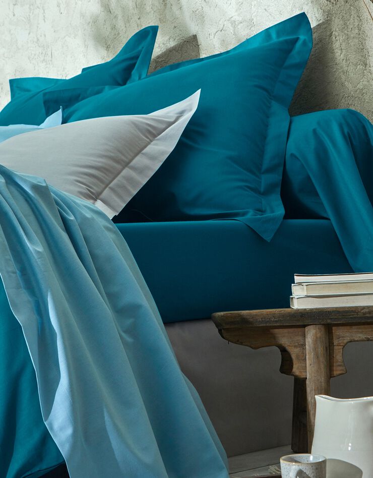 Linge de lit uni - coton bio (bleu paon)