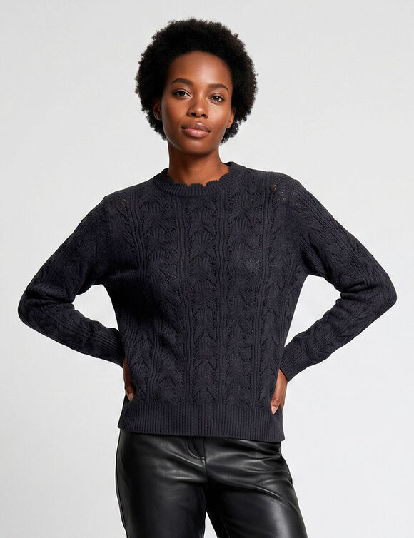 Pull col montant, maille ajour&eacute;e (marine)