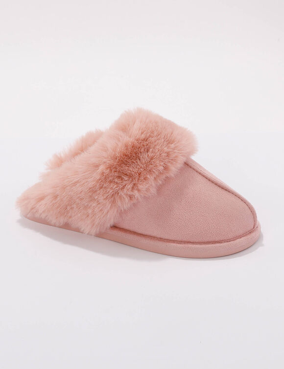 Chaussons mules col fourré (rose)