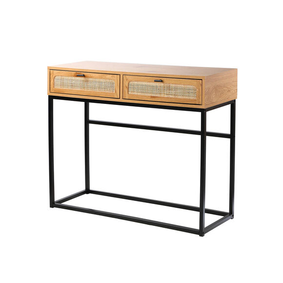 Console WICKOOD 2 tiroirs - bois, métal et cannage (naturel)