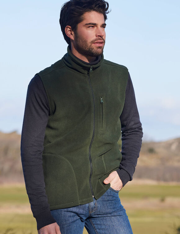 Blouson zippé maille micropolaire sans manches (kaki)