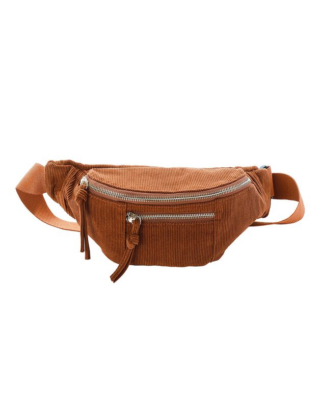 Sac banane zippé, velours côtelé  (caramel)