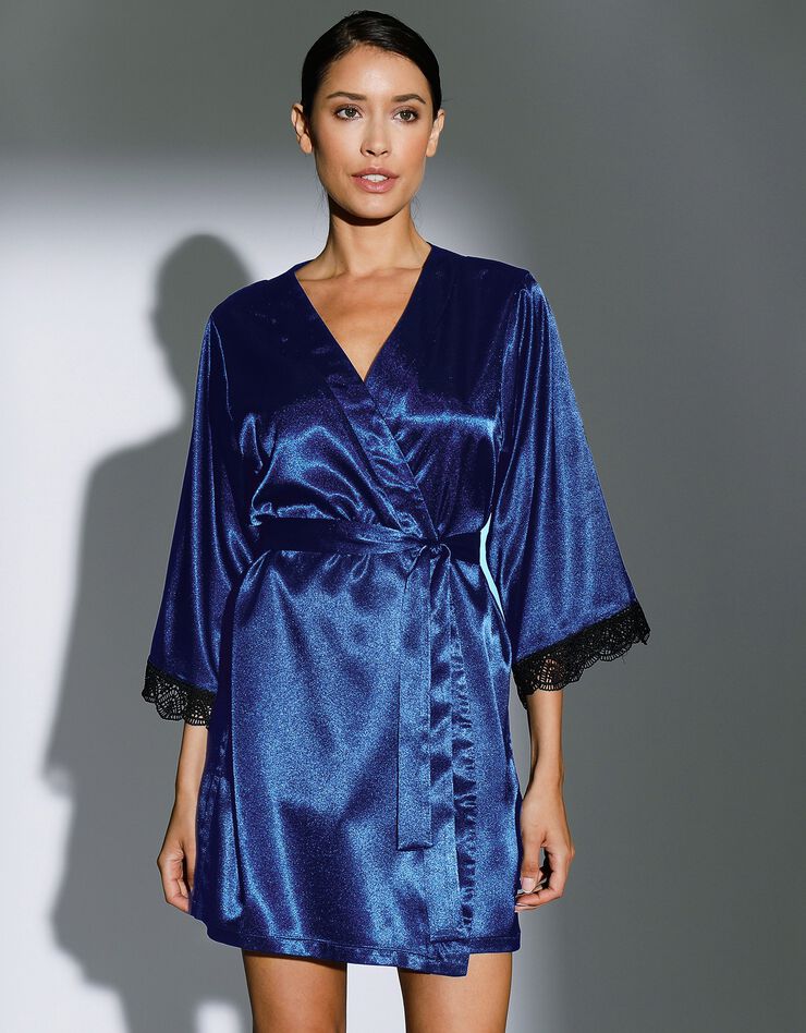 Peignoir déshabillé satin et dentelle (bleu) Peignoir déshabillé satin et dentelle (bleu)