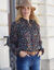 Blouse volantée imprimée, crépon (marine / vert)