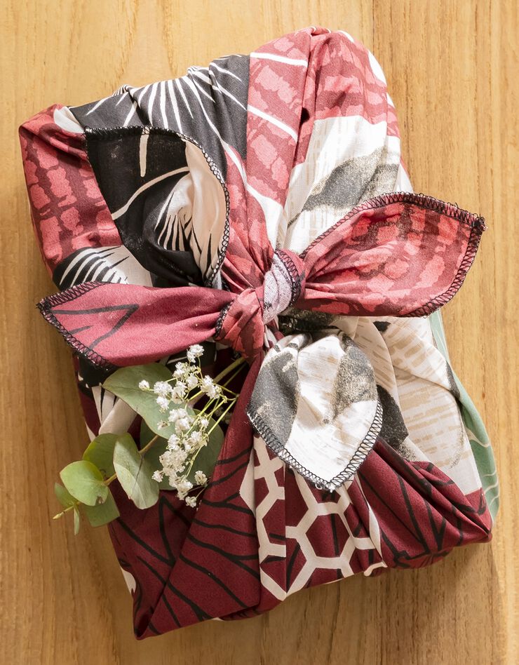 Tissu cadeau furoshiki imprimé, lot de 4 - collection upcycling (terracotta)