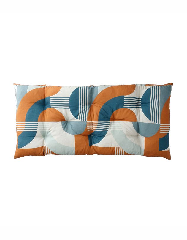 Long coussin déco imprimé géométrique Art Déco (bleu / caramel)
