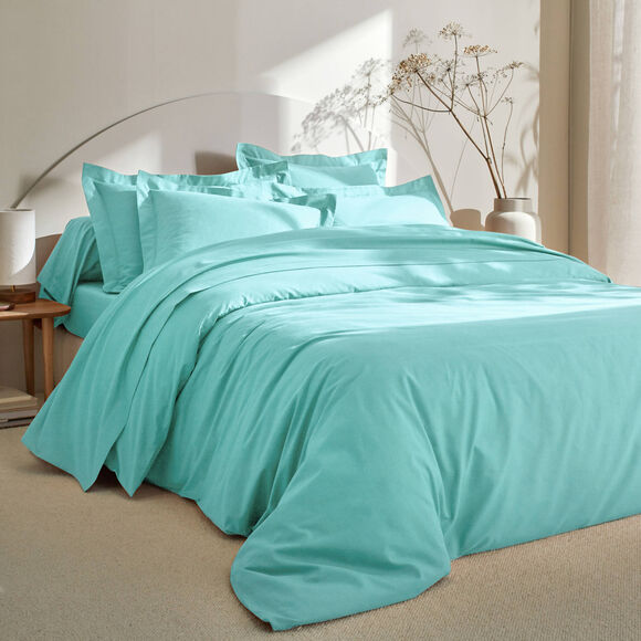 Linge de lit uni polyester-coton Colombine (lagon)