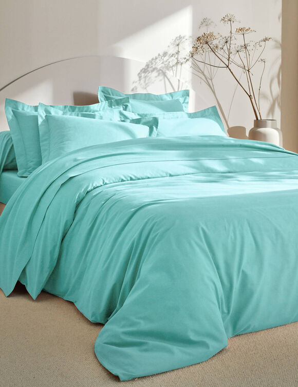Linge de lit uni polyester-coton Colombine (lagon)