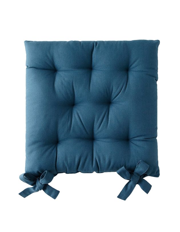 Galette de chaise carrée unie coton bachette - lot de 2 (bleu)