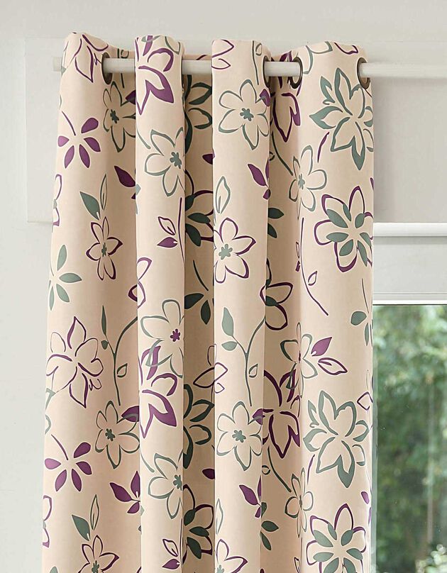 Rideau occultant imprimé fleuri finition oeillets (beige)