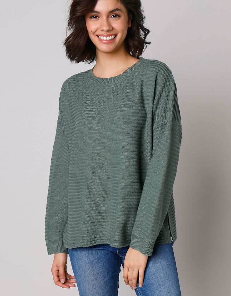 Pull loose maille fantaisie effet rayures (kaki) Pull loose maille fantaisie effet rayures (kaki)