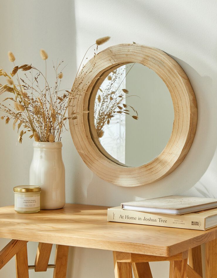 Miroir rond en bois naturel (bois)