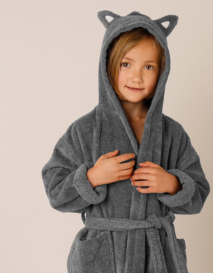 Peignoir de bain enfant chat à capuche (anthracite)