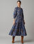 Robe longue taille élastiquée, crêpe imprimé (bleu)