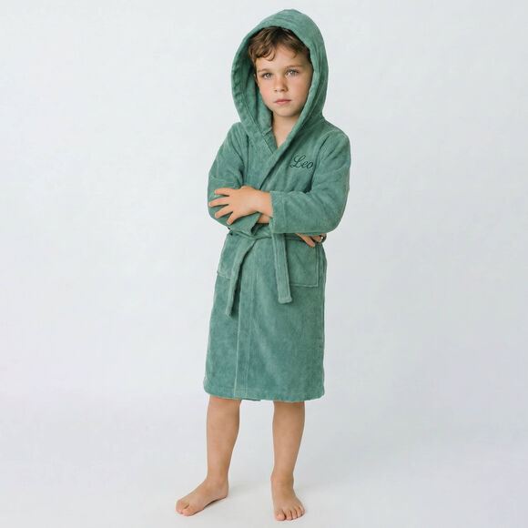 Peignoir enfant &agrave; capuche personnalis&eacute; - &eacute;ponge bouclette 340 g/m&sup2; (eucalyptus)
