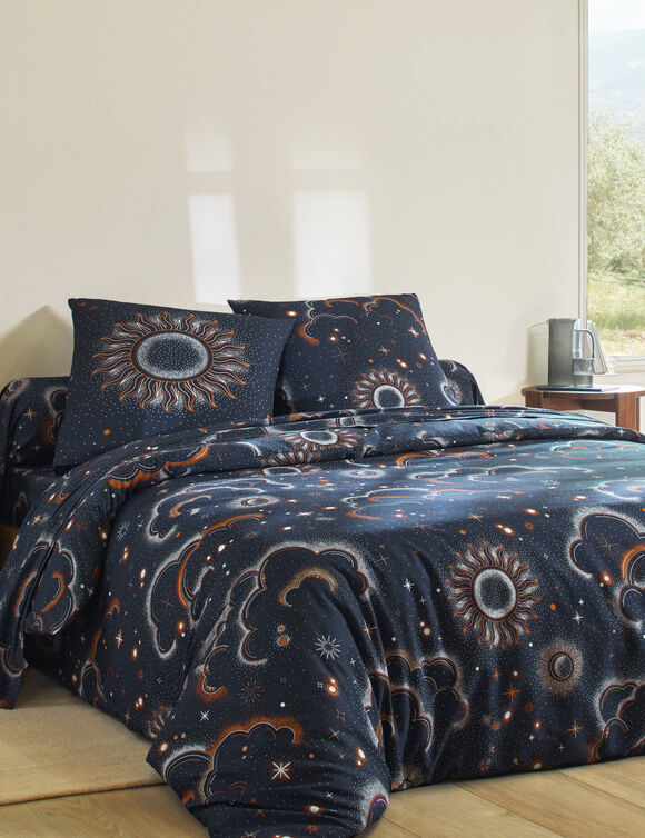 Linge de lit Helios en coton imprimé (marine)