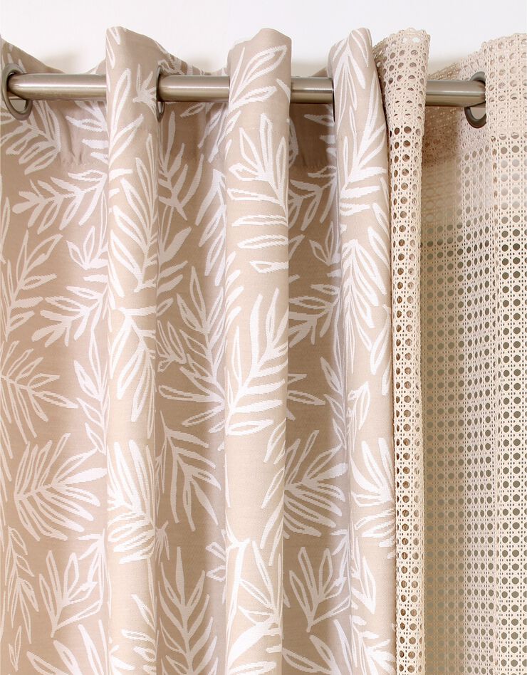 Rideau jacquard tamisant motif feuilles bicolores (beige)