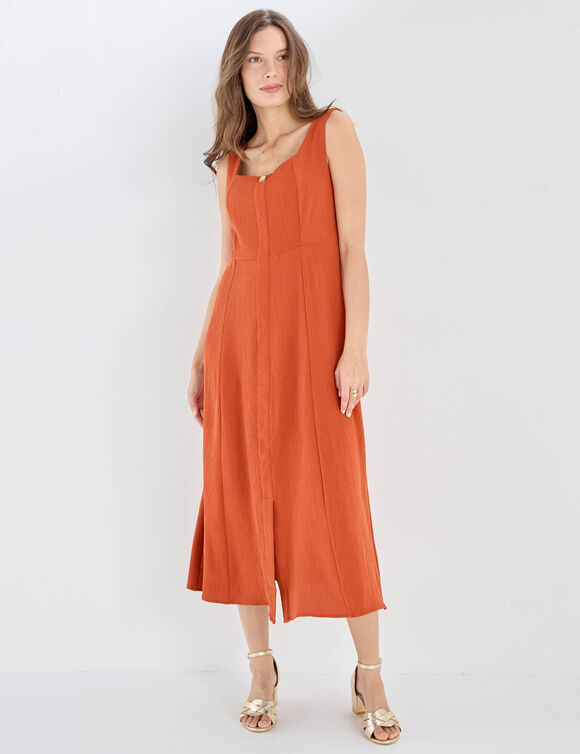 Robe longue boutonn&eacute;e col carr&eacute; (terracotta)