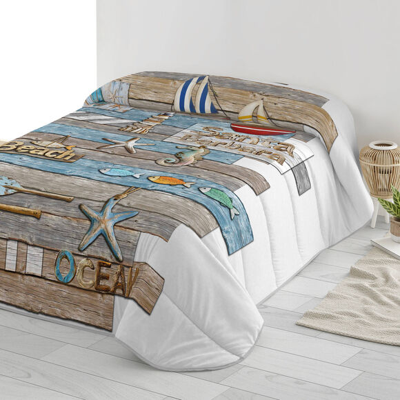 Couette microfibre imprim&eacute;e Mer 200 g/m&sup2; (blanc / aqua)