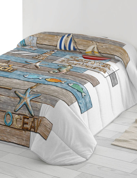Couette microfibre imprim&eacute;e Mer 200 g/m&sup2; (blanc / aqua)