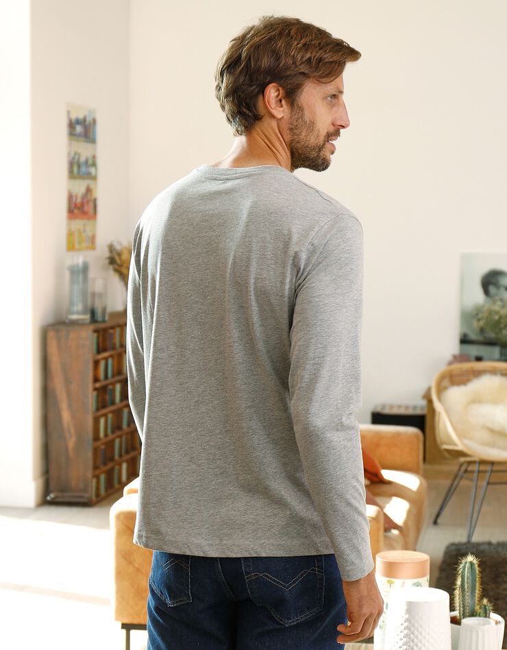 Tee-shirt col rond manches longues - lot de 3 (bleu + marron + gris) Tee-shirt col rond manches longues - lot de 3 (bleu + marron + gris)