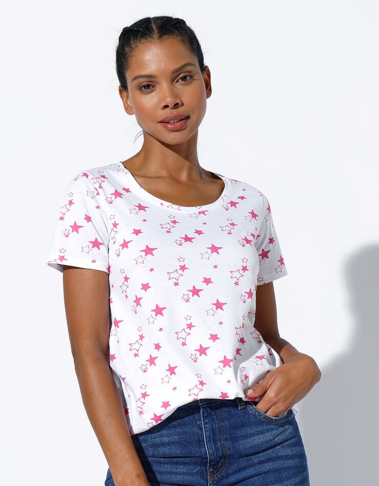 Tee-shirt imprimé étoiles (blanc / rose) Tee-shirt imprimé étoiles (blanc / rose)
