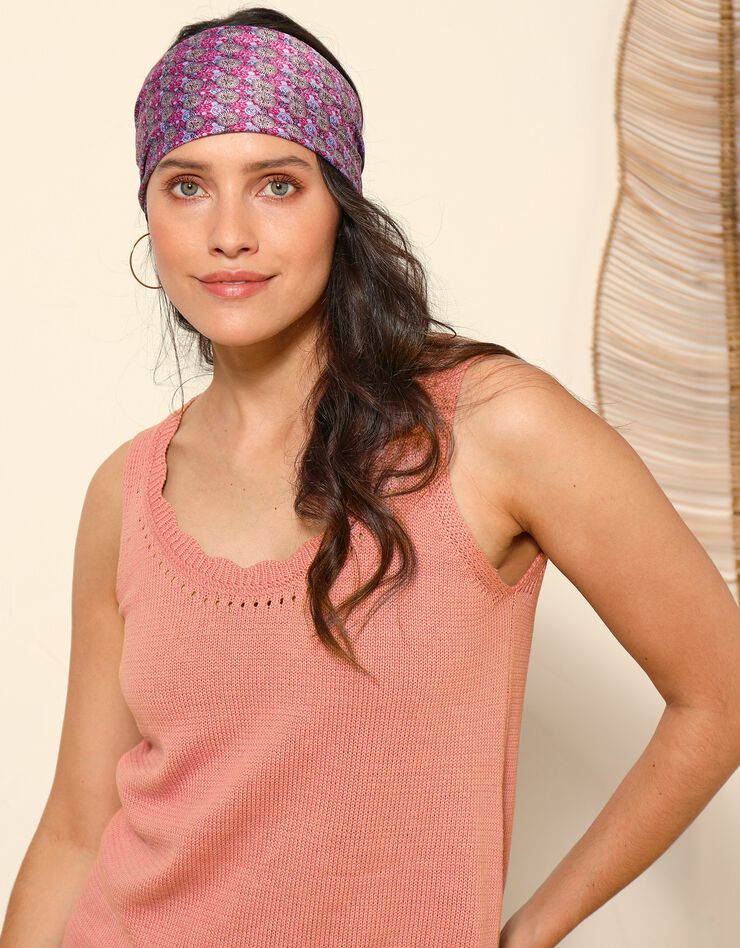 Pull débardeur en maille jersey, col festonné ajouré fantaisie (corail) Pull débardeur en maille jersey, col festonné ajouré fantaisie (corail)