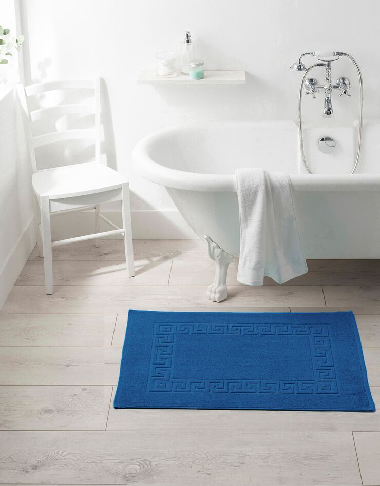 Tapis de bain éponge liteau motif frise grecque (bleu dur)