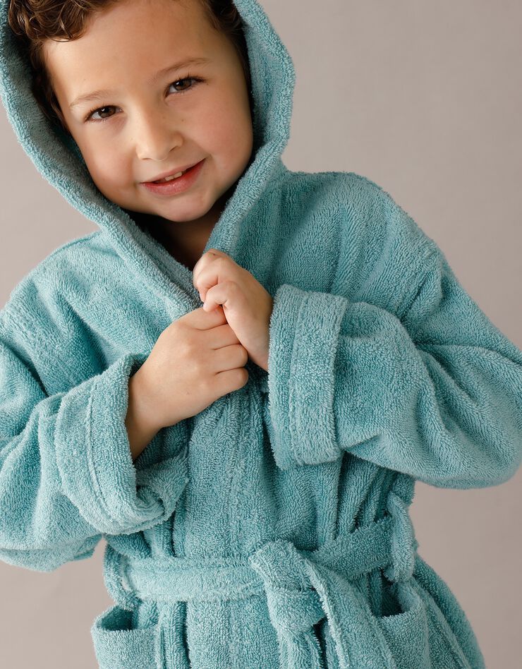 Peignoir enfant éponge bouclette à capuche (vert d'eau)