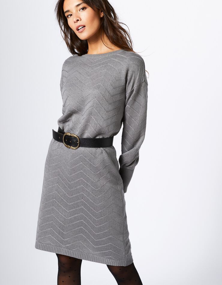 Robe pull motif chevron toucher cachemire (gris chiné) Robe pull motif chevron toucher cachemire (gris chiné)