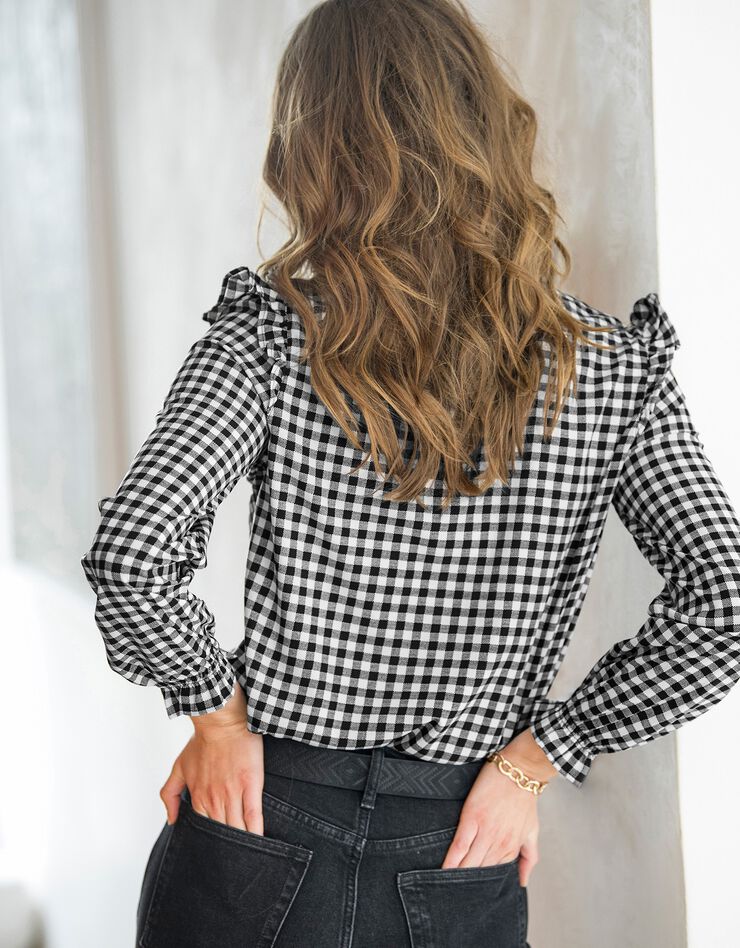 Blouse volantée boutonnée à carreaux (noir / blanc) Blouse volantée boutonnée à carreaux (noir / blanc)