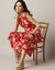 Robe longue sans manches, crépon imprimé (rouge)