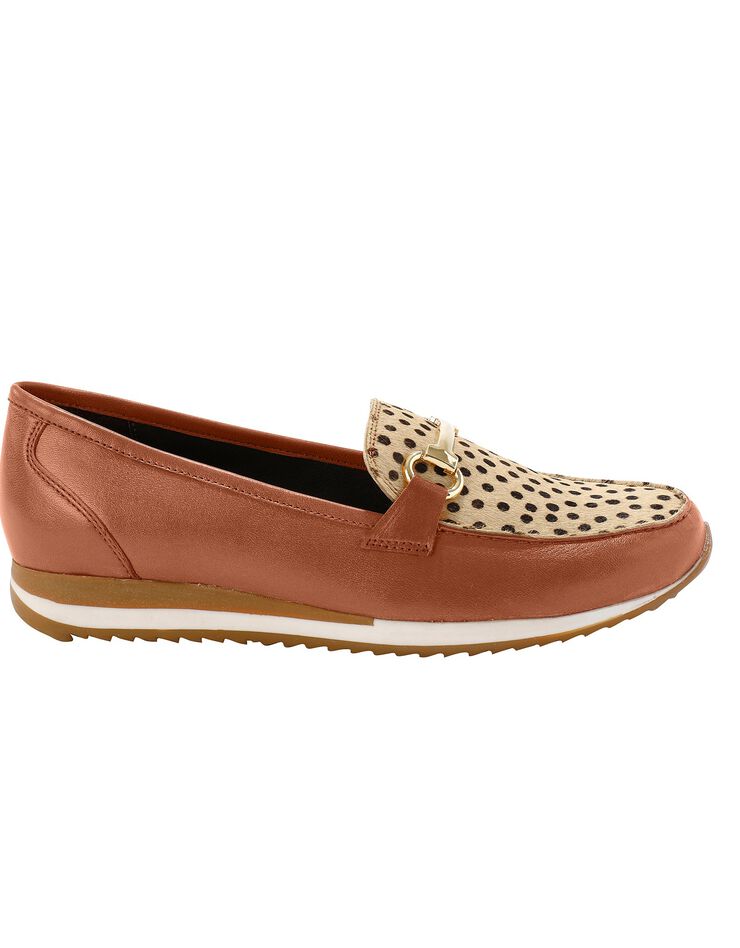 Mocassins compensés cuir souple largeur confort - caramel/imprimé léopard (caramel) Mocassins compensés cuir souple largeur confort - caramel/imprimé léopard (caramel)