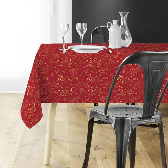 Nappe motif végétal métallisé (rouge / doré)