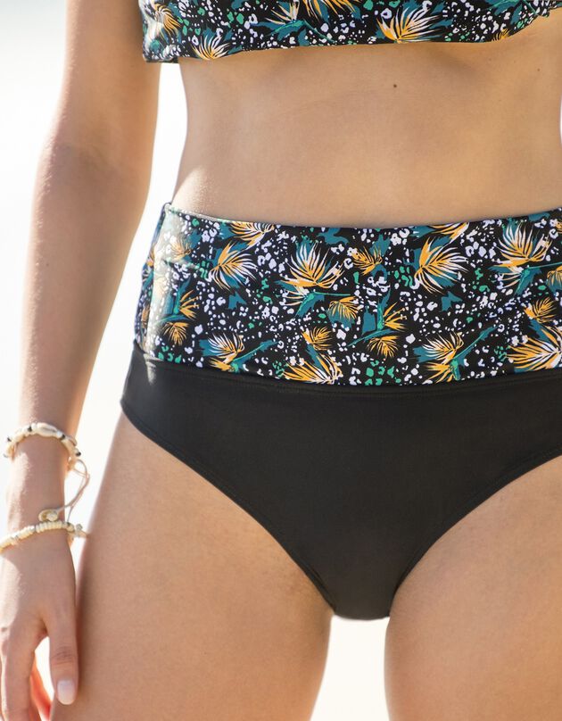 Culotte de bain imprimé Abella ventre plat - ceinture modulable (noir)