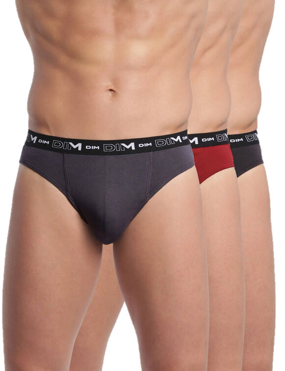 Slip ferm&eacute; taille basse Dim - lot de 3 (noir + rouge + gris)