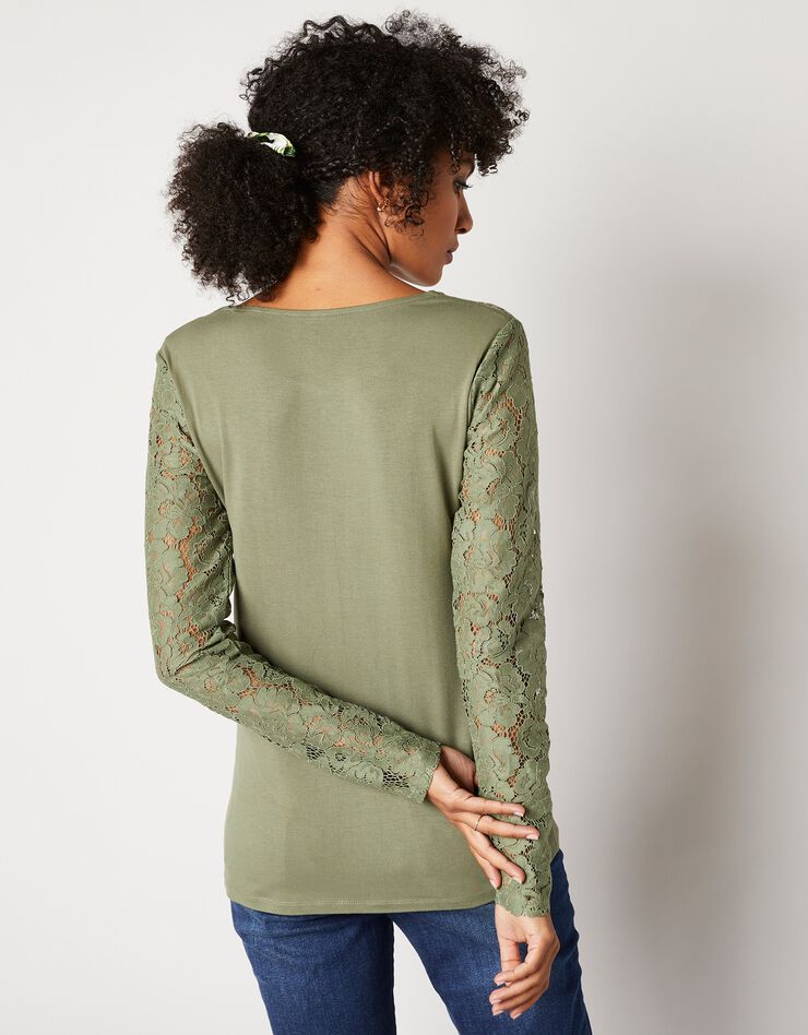Tee-shirt col rond manches longues, dentelle jersey (bronze) Tee-shirt col rond manches longues, dentelle jersey (bronze)