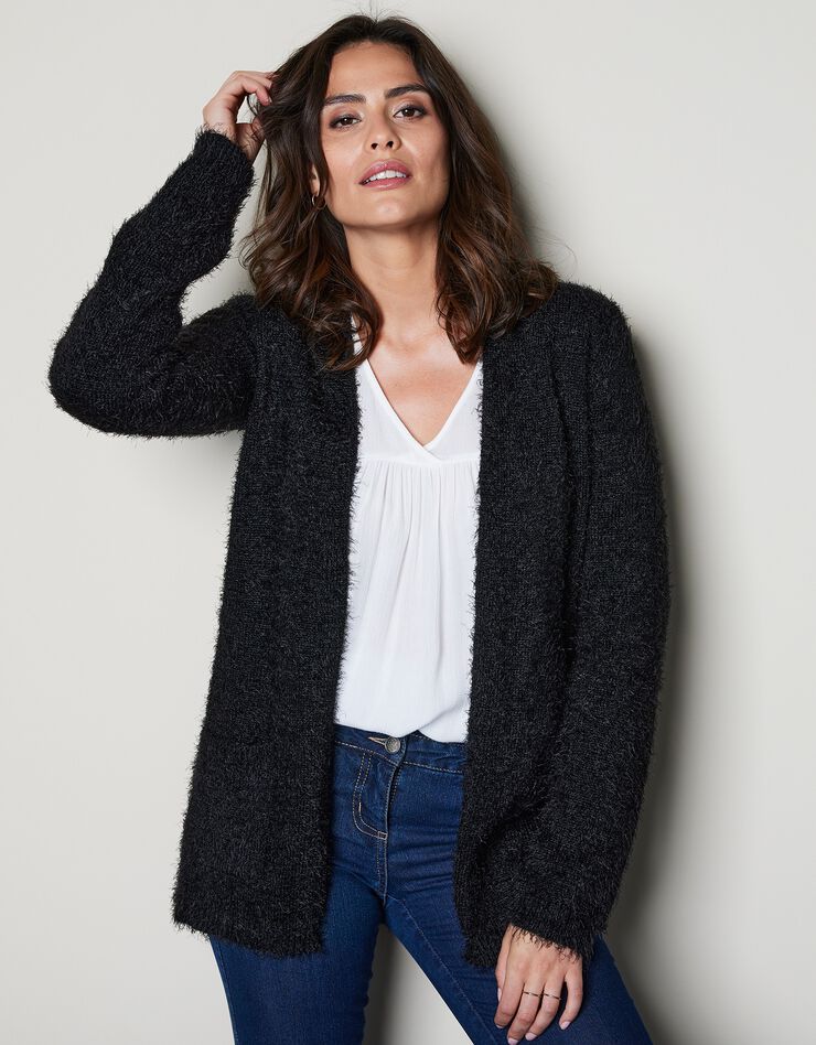 Gilet long en maille poilue (noir)
