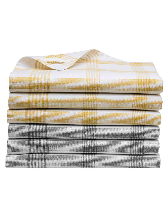 Torchons carreaux coton tissé teint - lots (curry / gris)