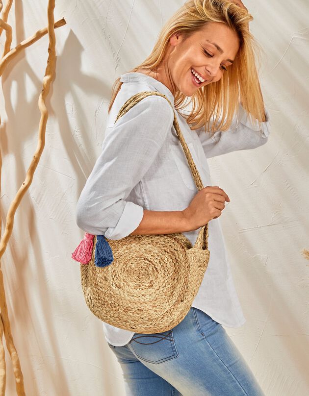 Sac rond en jute finition pompons Indian Summer (naturel)