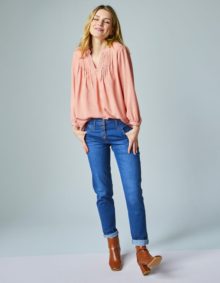 Blouse manches longues détails macramé (rose grisé) Blouse manches longues détails macramé (rose grisé)