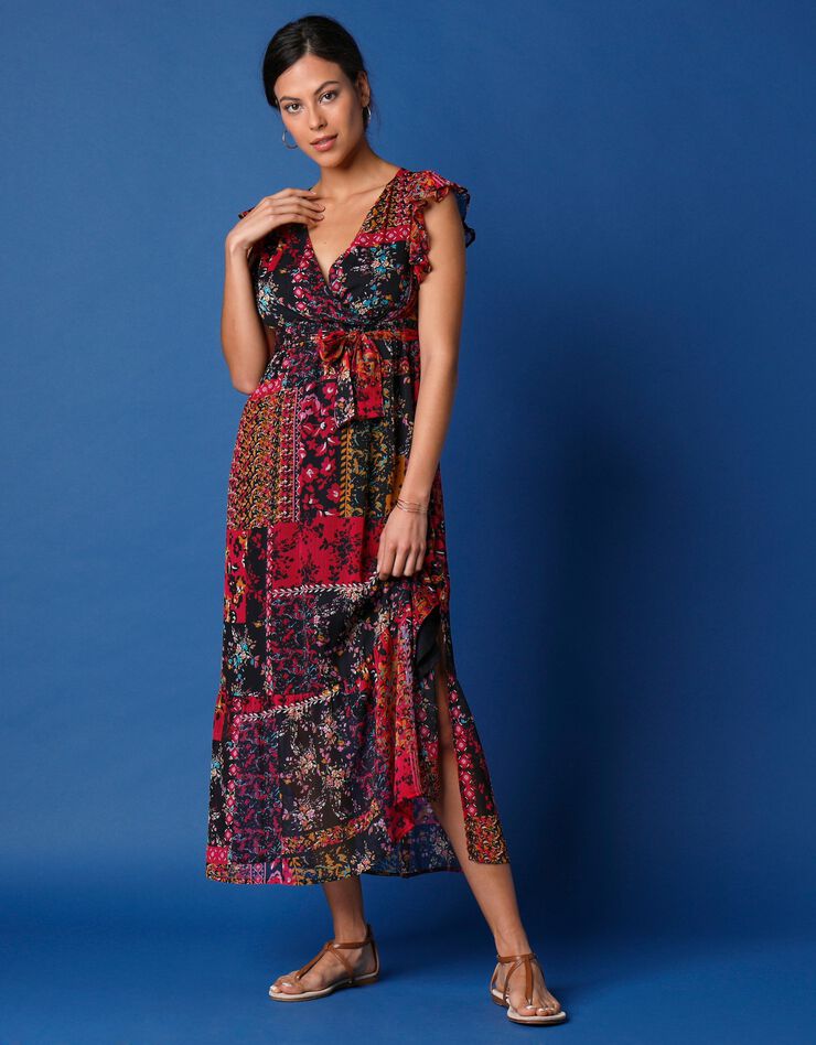 Robe longue imprimée  (noir / rose)